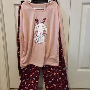 Cuddl Duds Kids Pajama Set - Pink and Burgundy Bunny Design